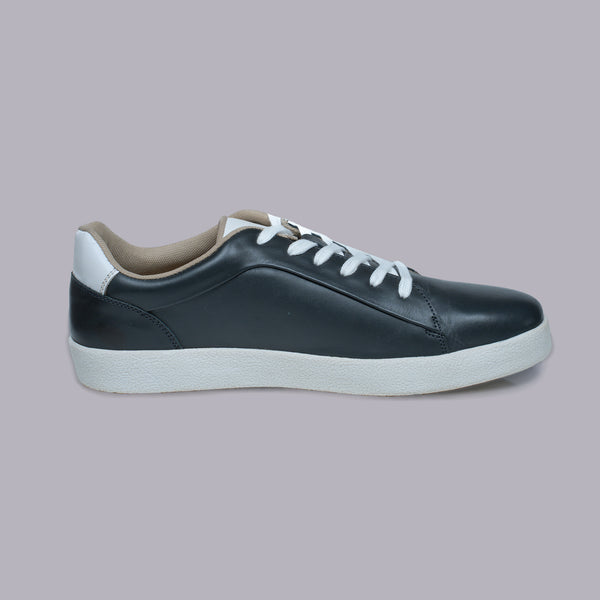 DORIAN - Navy Blue Leather Sneaker with White Laces