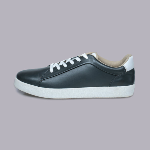 DORIAN - Navy Blue Leather Sneaker with White Laces
