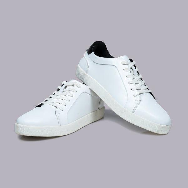 VALEN - White Leather Sneaker with Black Collar