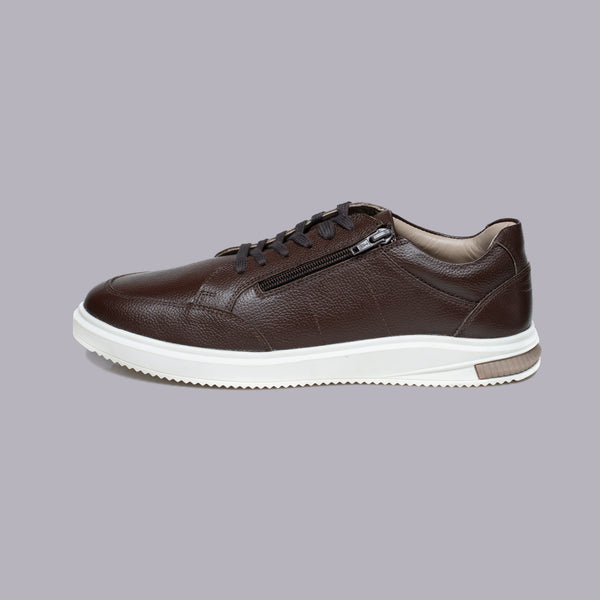 MILO - Dark Brown Pebbled Leather Sneaker with Side Zip