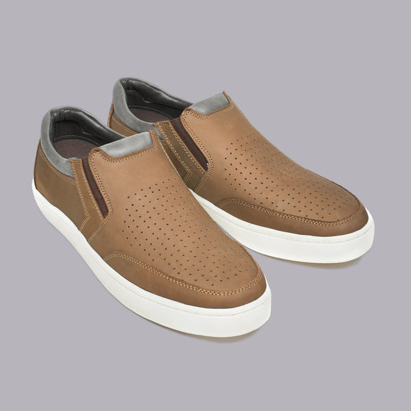 RIVANO - Tan Perforated Slip-On Sneaker