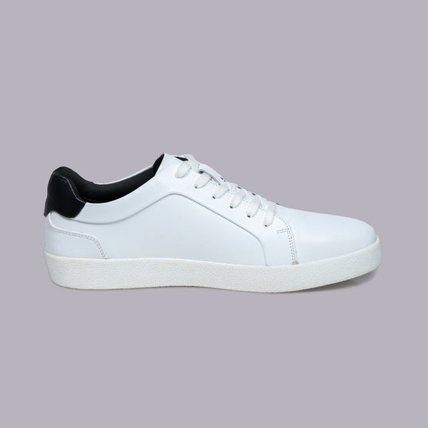 VALEN - White Leather Sneaker with Black Collar