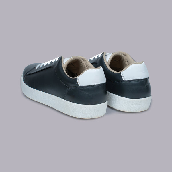 DORIAN - Navy Blue Leather Sneaker with White Laces