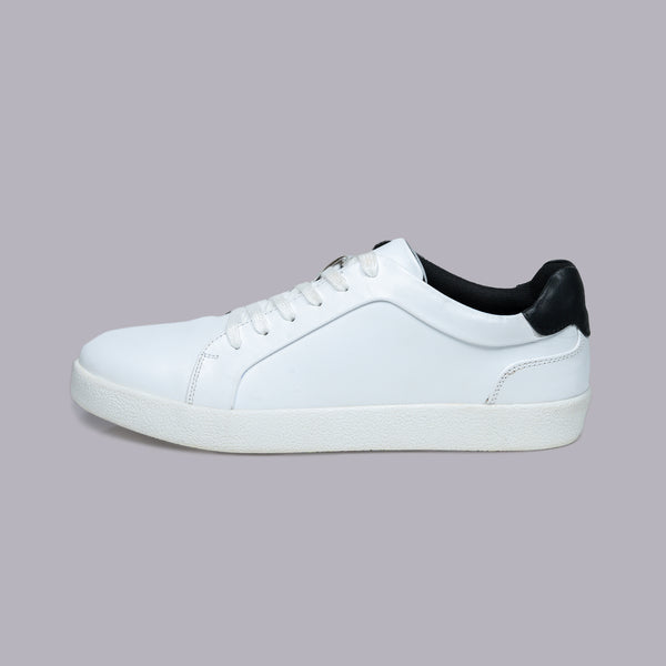 VALEN - White Leather Sneaker with Black Collar