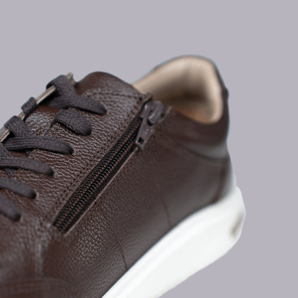 MILO - Dark Brown Pebbled Leather Sneaker with Side Zip