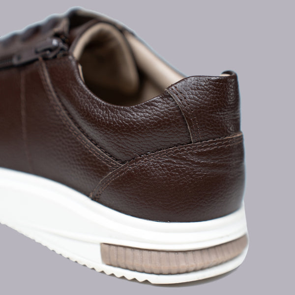 MILO - Dark Brown Pebbled Leather Sneaker with Side Zip