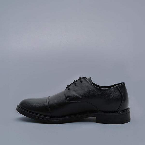 Black Genuine Leather Derby Toe Cap Shoes