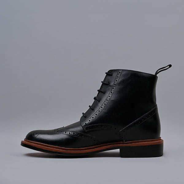 Black Genuine Leather Classic Brogue Boots