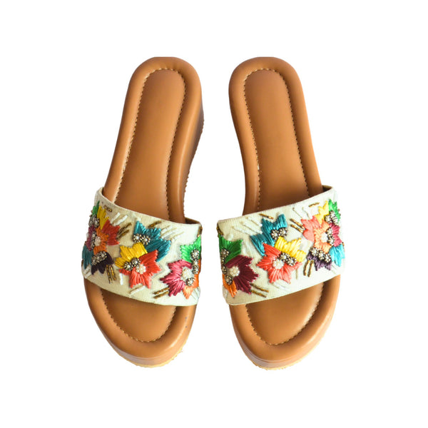 Colorful Thread Work Platform Slippers