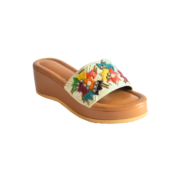 Colorful Thread Work Platform Slippers