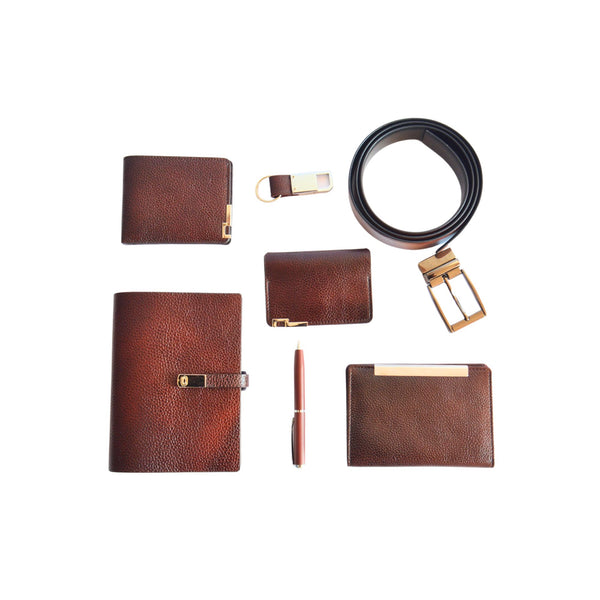 8-in-1 Combo of Reversible Belt, Travel Wallet, Notebook, Spectacle Case, Male Wallet, Card Holder, Key Ring & Metal Pen, Packed in Premium Gift Box