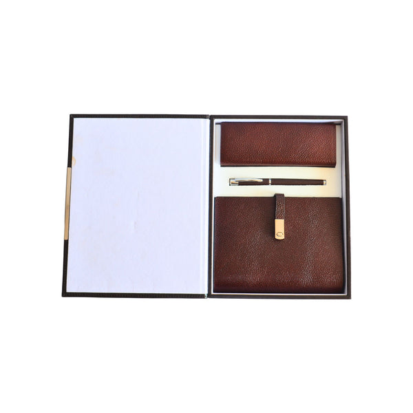 3-in-1 Gift Combo of Genuine Leather Notebook, Spectacle Case & Roller Pen