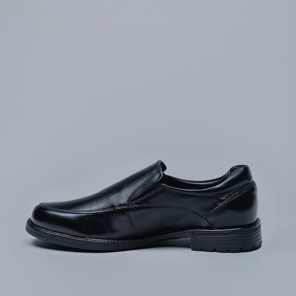 Black Genuine Leather Slip-ons