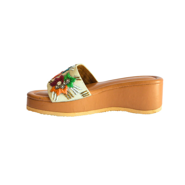 Colorful Thread Work Platform Slippers