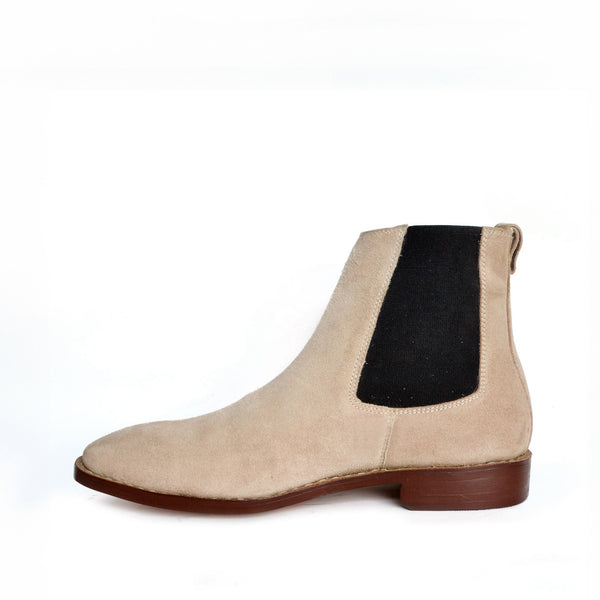 Men's Beige Goodyear Welted Slip On Leather Boots