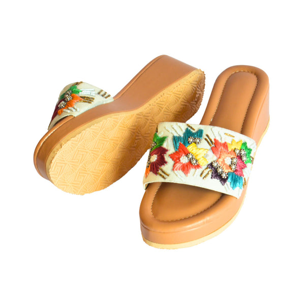 Colorful Thread Work Platform Slippers