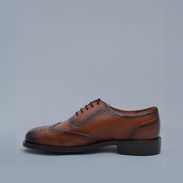 Tan Burnished Genuine Leather Classic Wing Tip Brogues