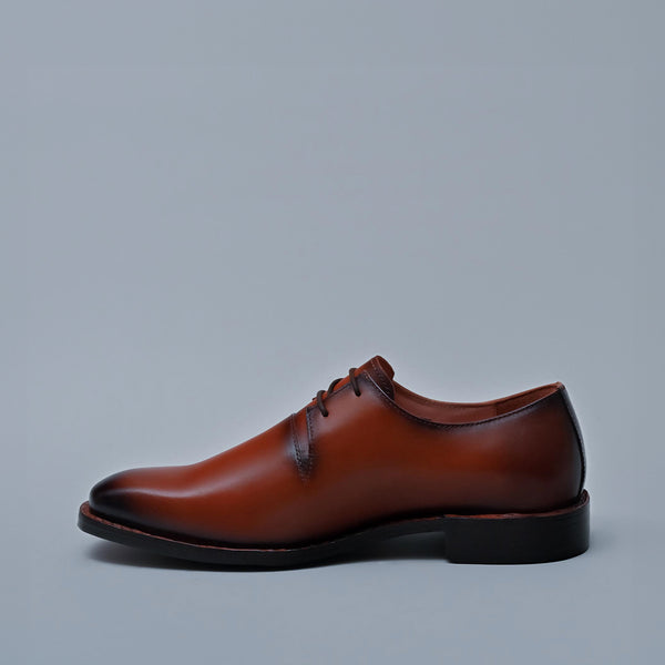 Tan Burnished Genuine Leather Two Eyelet Derby Shoes