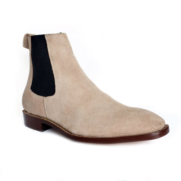 Men's Beige Goodyear Welted Slip On Leather Boots