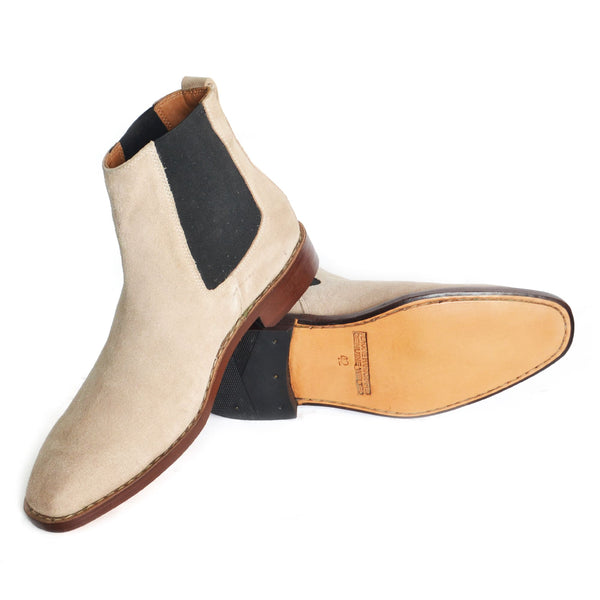 Men's Beige Goodyear Welted Slip On Leather Boots