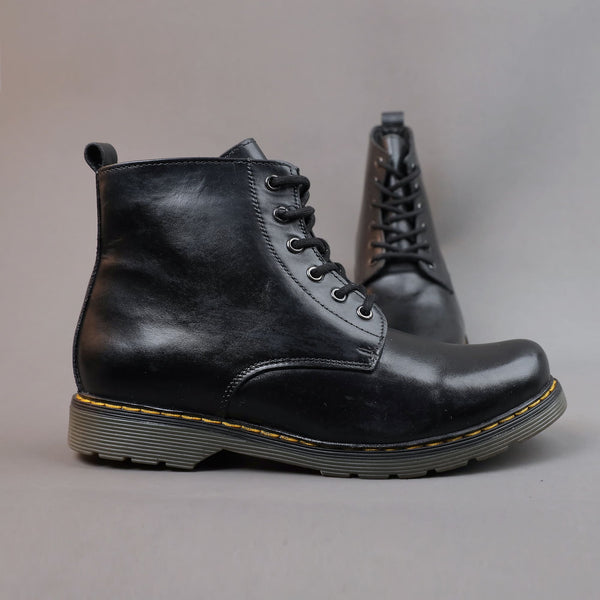 Black Genuine Leather Retro Boots