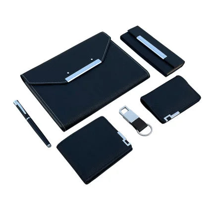 6-in-1 Gift Combo of Organiser Notebook, Sapectacle Case, Mens Wallet, Card Holder, Key Ring & Roller Pen