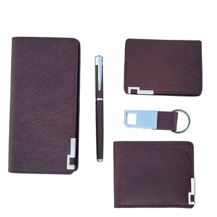 5-in-1 Gift Combo of Unisex Travel Wallet, Mens Wallet, Card Holder, Key Ring & Roller Pen