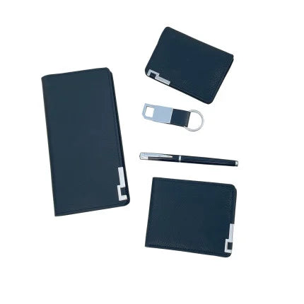 5-in-1 Gift Combo of Unisex Travel Wallet, Mens Wallet, Card Holder, Key Ring & Roller Pen