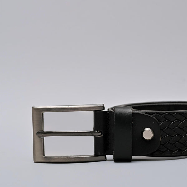 Mens Formal Genuine Leather Belt with  Pattern Black