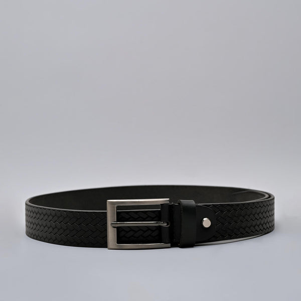 Mens Formal Genuine Leather Belt with  Pattern Black