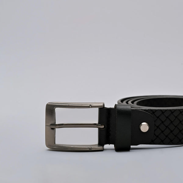 Mens Formal Genuine Leather Belt with  Pattern Black