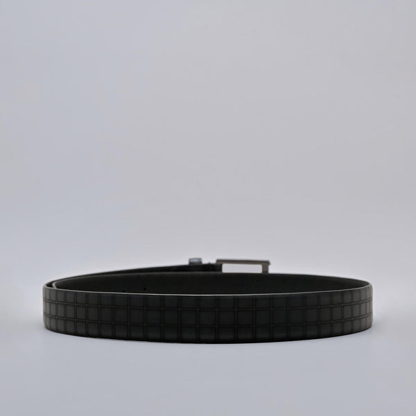 Black Formal Checkered  Pattern Genuine Leather Belt