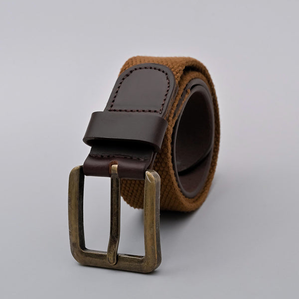 Brown Casual Leather and Fabric Belt