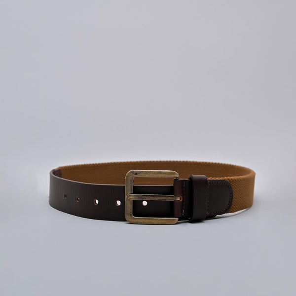 Brown Casual Leather and Fabric Belt