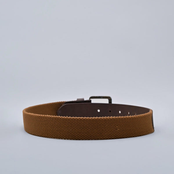 Brown Casual Leather and Fabric Belt