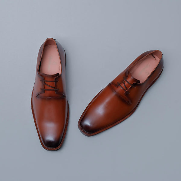 Tan Burnished Genuine Leather Two Eyelet Derby Shoes