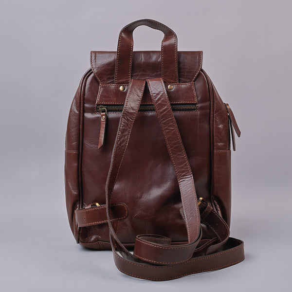 Brown Unisex Leather Backpack