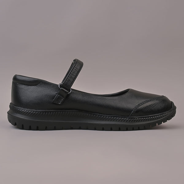 BLACK BABYDOLL TOE CAP - GIRLS School shoes