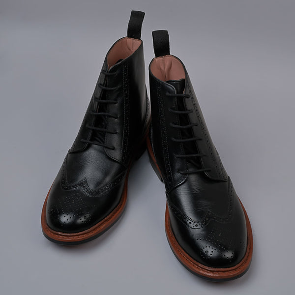 Black Genuine Leather Classic Brogue Boots