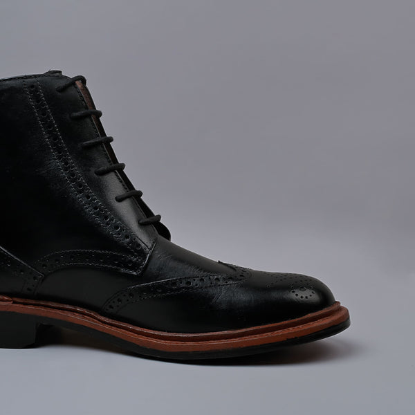 Black Genuine Leather Classic Brogue Boots