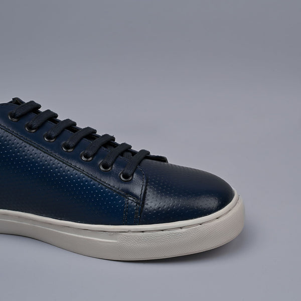 Navy Genuine Leather Designer Sneakers