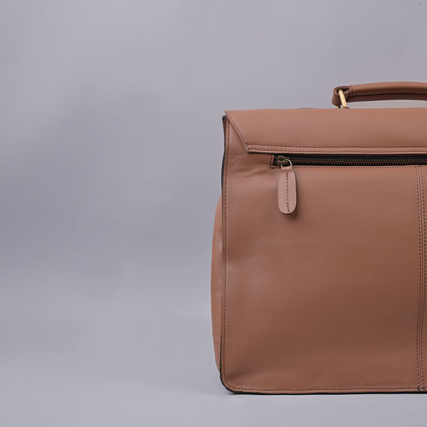 Unisex  Beige Elegant Leather Backpack