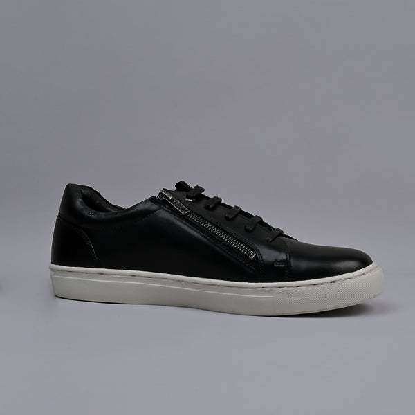 Black Genuine Leather Designer Sneakers