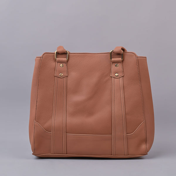 Women's Beige  Leather Handbag with 13 MacBook Air Storage