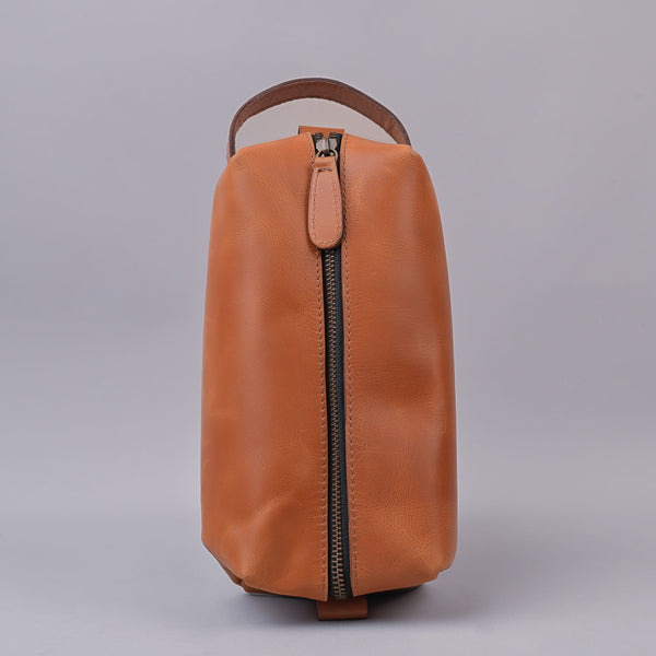 Tan Unisex Leather Travel Pouch