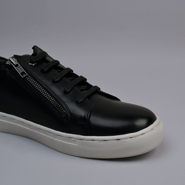 Black Genuine Leather Designer Sneakers