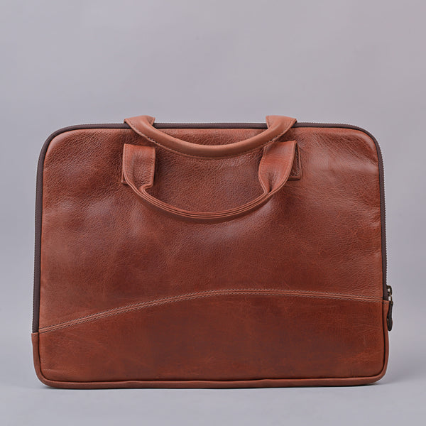 Unisex Tan Classic Leather Laptop Sleeve