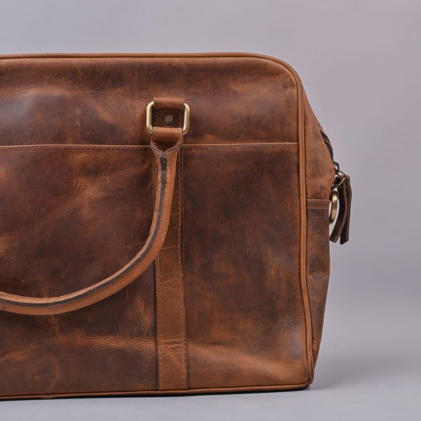 Tan Unisex Leather Laptop Bag