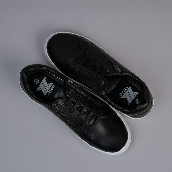 Black Genuine Leather Designer Sneakers