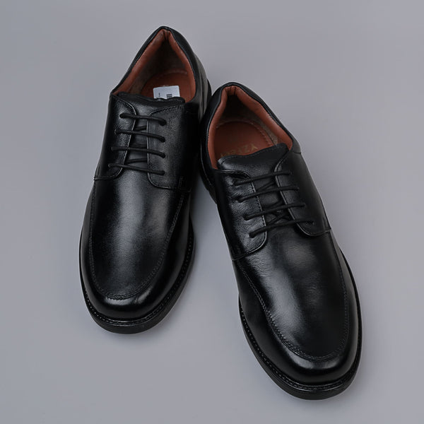 Black Genuine Leather Stitched Vamp Derby Shoes